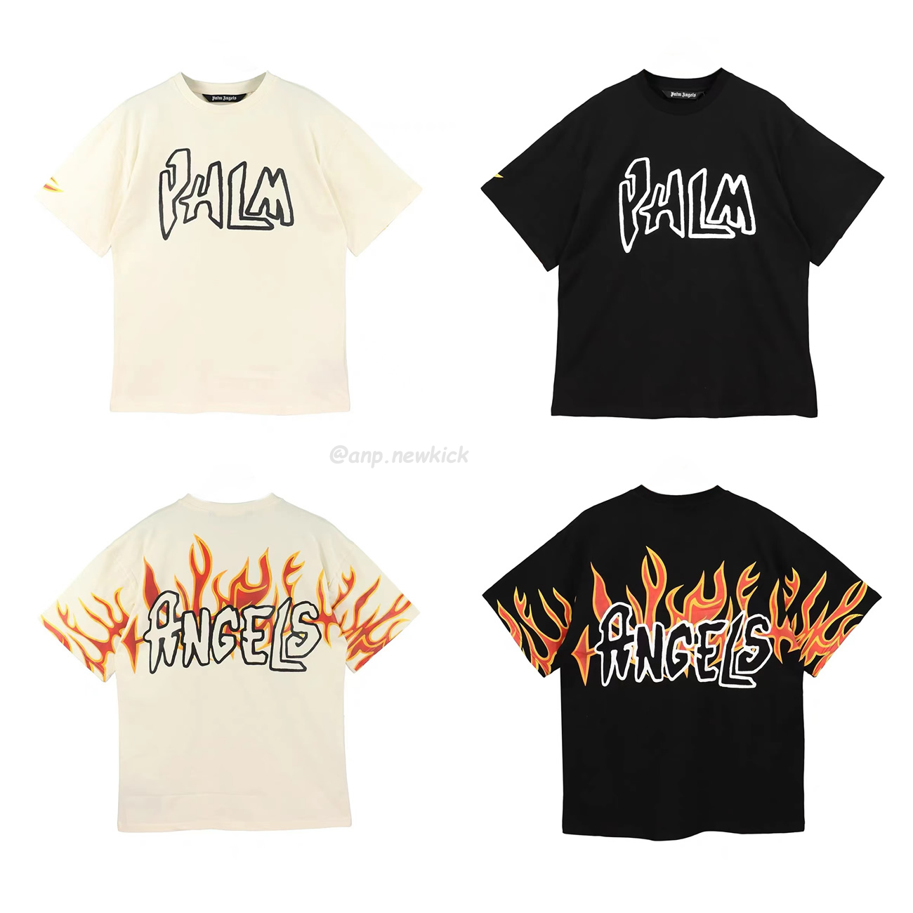 Palm Angels Graffiti Flame T Shirt Shorts Black White (1) - newkick.app